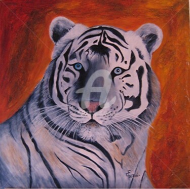Peinture intitulée "Tigre Blanc" par Marie France Mateu, Œuvre d'art originale
