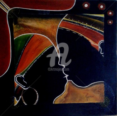 Peinture intitulée "Baiser africain" par Marie France Mateu, Œuvre d'art originale, Huile