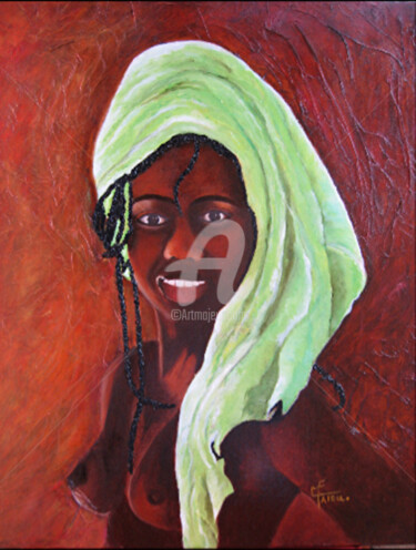 Painting titled "Black lady" by Marie France Mateu, Original Artwork, Oil