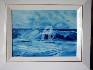 Peinture intitulée "Vague Bleue" par Marie France Mateu, Œuvre d'art originale, Huile