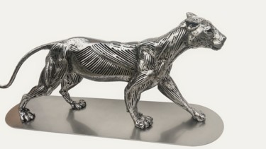 Skulptur mit dem Titel "Leopard" von Mf Sculpture, Original-Kunstwerk, Metalle