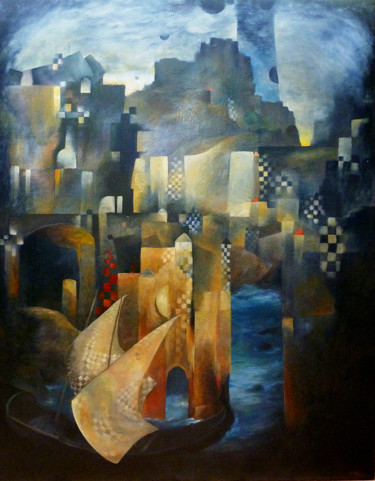 Peinture intitulée "Retour au port.jpg" par Marie-France Venon, Œuvre d'art originale, Huile