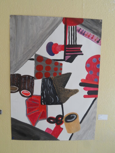 Painting titled "rouge et autres" by Martine Germain, Original Artwork, Acrylic Mounted on Cardboard