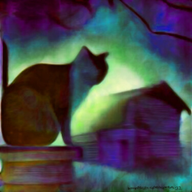 Arte digital titulada "Notturno di gatto n…" por Matteo Garagiola Lacchiarella, Obra de arte original, Pintura Digital