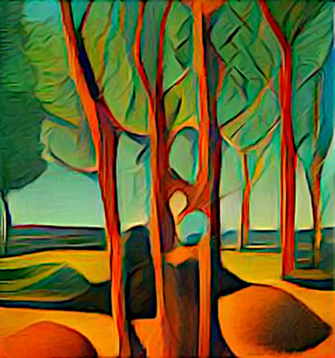 Digitale Kunst mit dem Titel "Passeggiata nel bos…" von Matteo Garagiola Lacchiarella, Original-Kunstwerk, Digitale Malerei