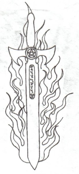 Drawing titled "Flaming Sword Outli…" by Matthew Gleason, Original Artwork