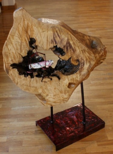 Escultura intitulada "Abismo- Justiça" por M.Gloria, Obras de arte originais, Madeira