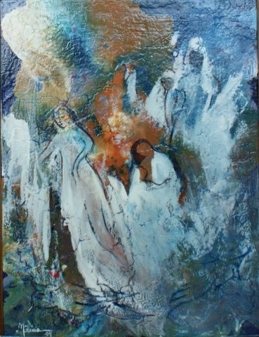 Painting titled "Na presença dos Anj…" by M.Gloria, Original Artwork, Oil