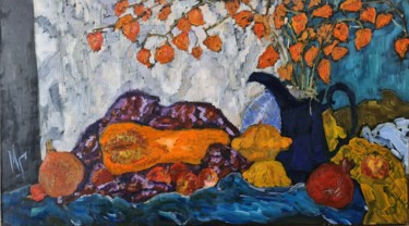 Malerei mit dem Titel "Оранжевый натюрморт…" von Maria Mikhaylova-Goldman, Original-Kunstwerk, Öl Auf Keilrahmen aus Holz mo…