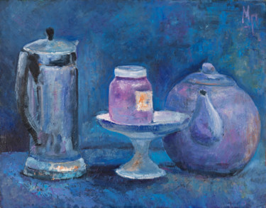 Painting titled "Watching blue..." by Maria Mikhaylova-Goldman, Original Artwork, Oil