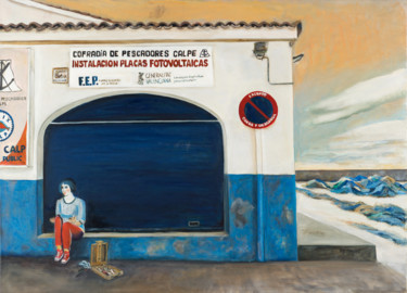 Painting titled "Cofradia de pescado…" by Maria Mikhaylova-Goldman, Original Artwork, Oil Mounted on Wood Stretcher frame