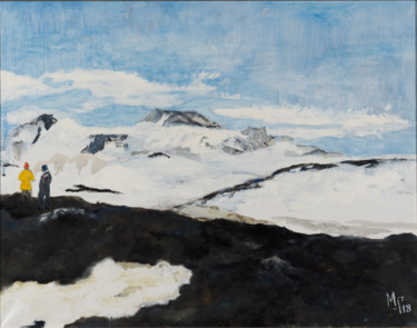Painting titled "Iceland...on the ed…" by Maria Mikhaylova-Goldman, Original Artwork, Oil Mounted on Wood Stretcher frame