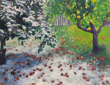 Картина под названием "Idea with apple tre…" - Maria Mikhaylova-Goldman, Подлинное произведение искусства, Масло Установлен…