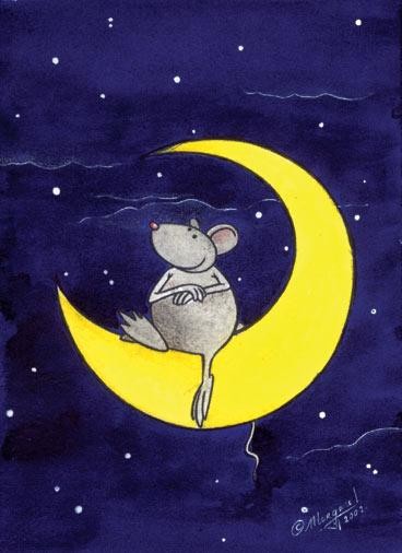 Peinture intitulée "souris sur la Lune" par Morgane Guilleron, Œuvre d'art originale