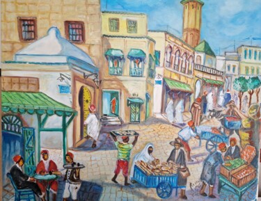 Schilderij getiteld "La medina de tunis" door M'Hamed, Origineel Kunstwerk, Olie