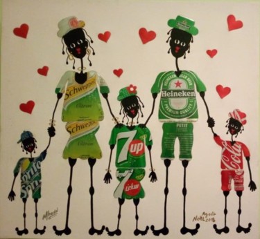 Collages intitulée "FAMILLE HEUREUSE /…" par Mhand Oussous, Œuvre d'art originale, Acier inoxydable