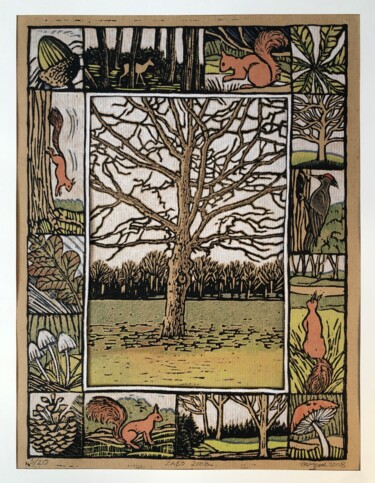 Printmaking titled "Zabo 1 (Mein Baum)" by Margreet Duijneveld, Original Artwork, Linocuts