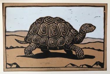 Druckgrafik mit dem Titel "Schildkröte" von Margreet Duijneveld, Original-Kunstwerk, Linoldrucke