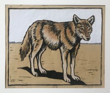 Printmaking titled "Wolf" by Margreet Duijneveld, Original Artwork, Linocuts