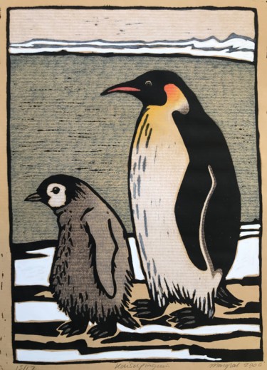 제목이 "Pinguin (Kaiserping…"인 판화 Margreet Duijneveld로, 원작, 라이노컷