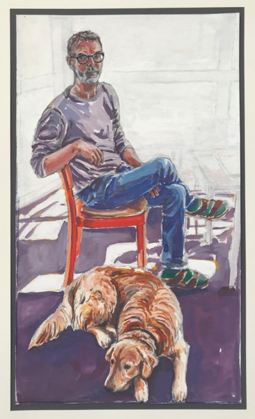 Painting titled "Theo & Klaus (dog &…" by Margreet Duijneveld, Original Artwork, Gouache