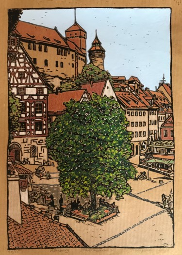Tree in the City / Nuremberg Printmaking titled "Tree in the City /…" by Margreet Duijneveld, Original Art, Linocuts
