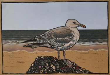 Incisioni, stampe intitolato "Möwe 1" da Margreet Duijneveld, Opera d'arte originale, Incisioni su linoleum