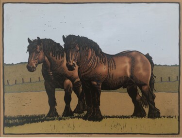 Printmaking titled "Horsepower Nostalgia" by Margreet Duijneveld, Original Artwork, Linocuts