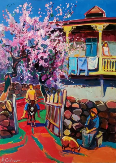 Painting titled "Spring at home" by Mher Chatinyan, Original Artwork, Oil
