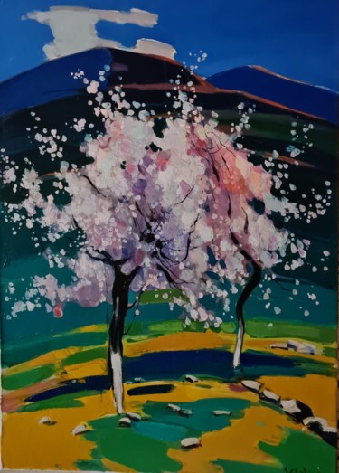 Painting titled "Apple trees" by Mher Chatinyan, Original Artwork, Oil