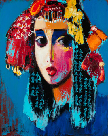 Painting titled "Portrait of Woman" by Mher Chatinyan, Original Artwork, Oil