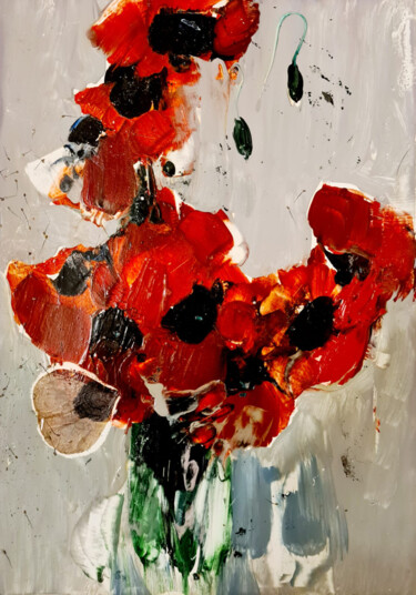 Painting titled "Poppies" by Mher Chatinyan, Original Artwork, Oil