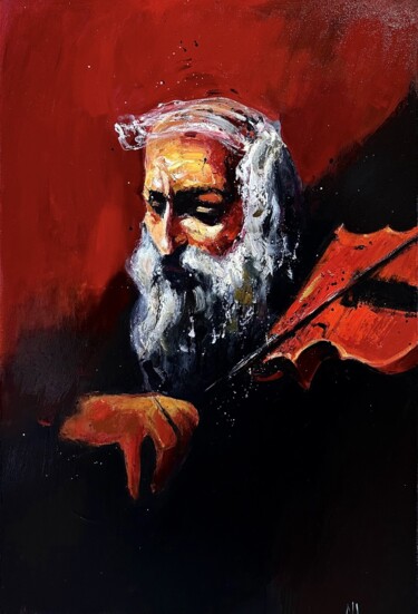 Painting titled "Old Violinist" by Mher Chatinyan, Original Artwork, Oil