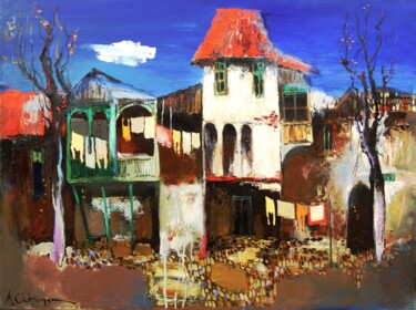Painting titled "White Houses" by Mher Chatinyan, Original Artwork, Oil
