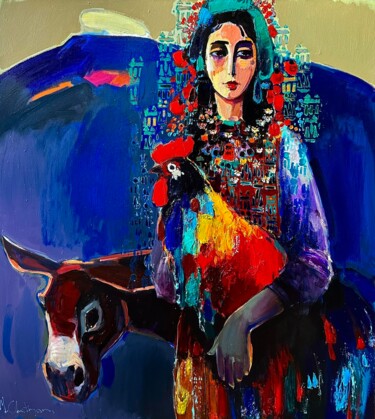 Painting titled "Girl with the Donke…" by Mher Chatinyan, Original Artwork, Oil
