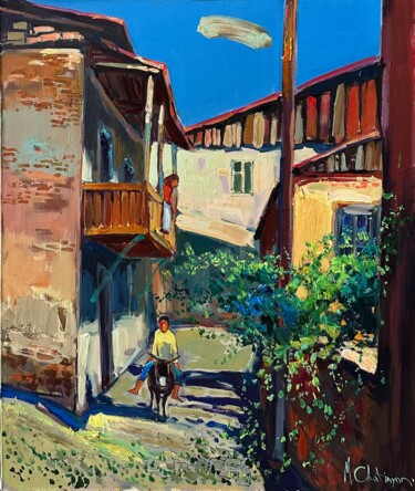 Painting titled "Summer day in Erevan" by Mher Chatinyan, Original Artwork, Oil