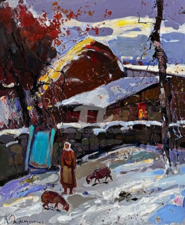 Painting titled "Village" by Mher Chatinyan, Original Artwork, Oil