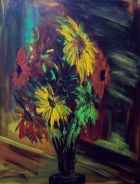 Картина под названием "Gerber Flowers" - Michelle Hilton, Подлинное произведение искусства, Масло
