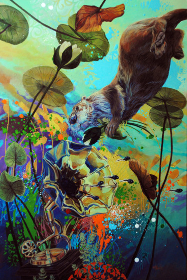Painting titled "A love from otter s…" by Marie-Hélène Pelletier, Original Artwork, Acrylic