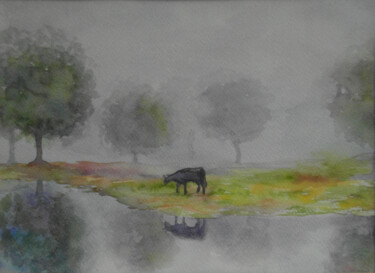 Pintura intitulada "Niebla (brouillard)" por Mi-Guel, Obras de arte originais, Aquarela