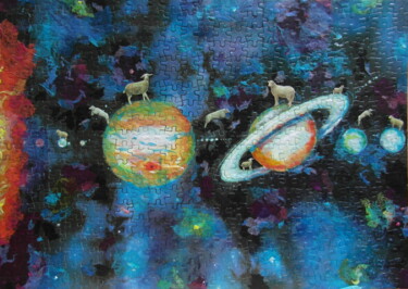 Peinture intitulée "Rêve spatial" par Mi-Guel, Œuvre d'art originale, Collages