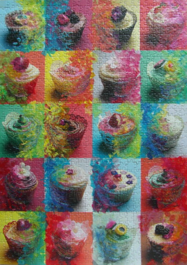 Malerei mit dem Titel "Cupcakes" von Mi-Guel, Original-Kunstwerk, Collagen