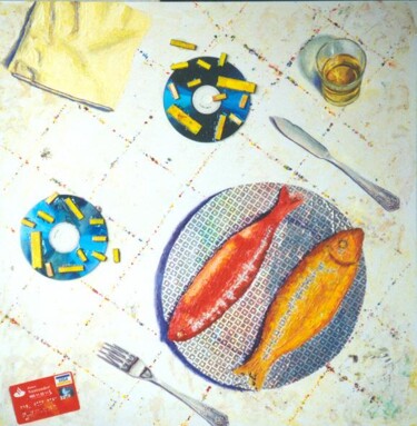 Painting titled "Fish and chips" by Mi-Guel, Original Artwork