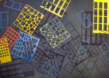 Pintura intitulada "Geometría flotante" por Mi-Guel, Obras de arte originais