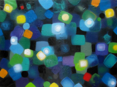 Картина под названием "Le bleu et le vert" - Mi-Guel, Подлинное произведение искусства, Рисунок распылителем краски