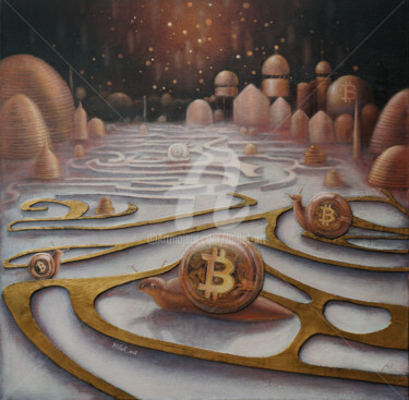 Картина под названием "Bitcoinland" - Mi6el_art, Подлинное произведение искусства, Акрил