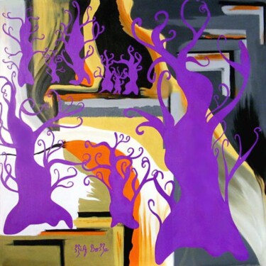 Painting titled "BOISVIOLET" by Mia Doma, Original Artwork, Oil Mounted on Wood Stretcher frame