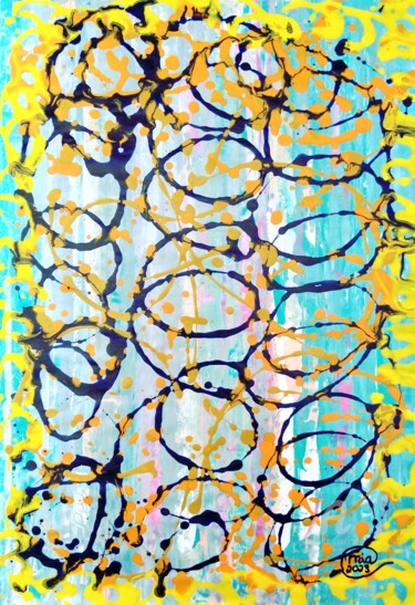 Картина под названием "Pollock Inspired Co…" - Mia Phlor, Подлинное произведение искусства, Акрил