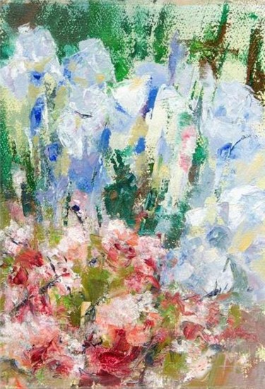 Malerei mit dem Titel "Het bloemenperk" von Mia Van Hoofstat, Original-Kunstwerk, Öl
