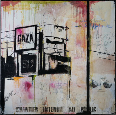 Painting titled ""Gaza, 5 janvier"" by Mia, Original Artwork, Oil Mounted on Wood Panel